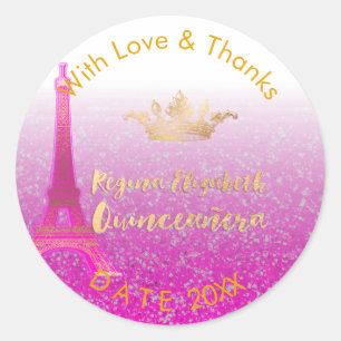 Sticker Rond PixDezines Neon Rose Eiffel/Sweet 15/do-it-yoursel