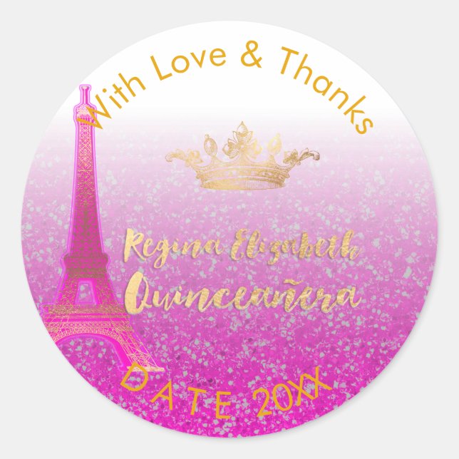 Sticker Rond PixDezines Neon Rose Eiffel/Sweet 15/do-it-yoursel (Devant)