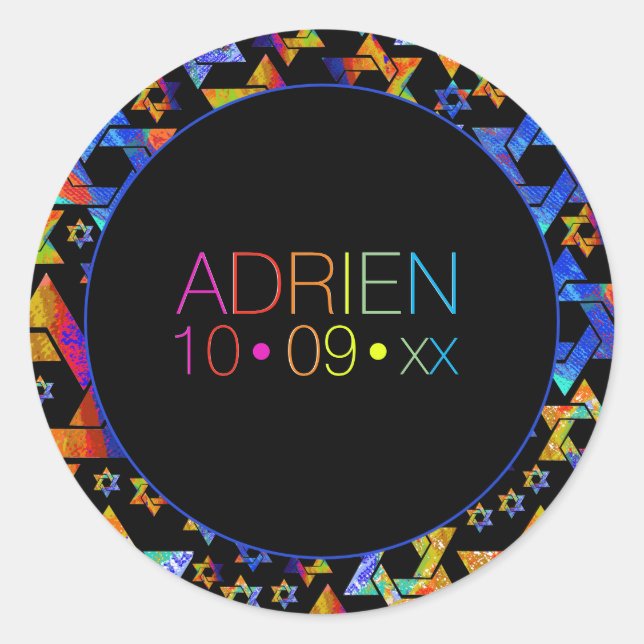 Sticker Rond PixDezines Neons Typographie Bar Mitzvah Logo (Devant)