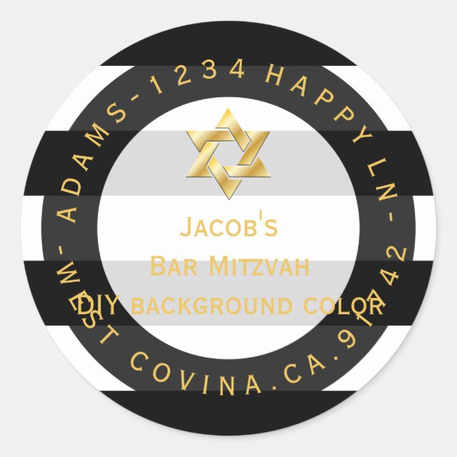 Sticker Rond PixDezines noir+blanc rayures mitzvah retour ajout (Devant)