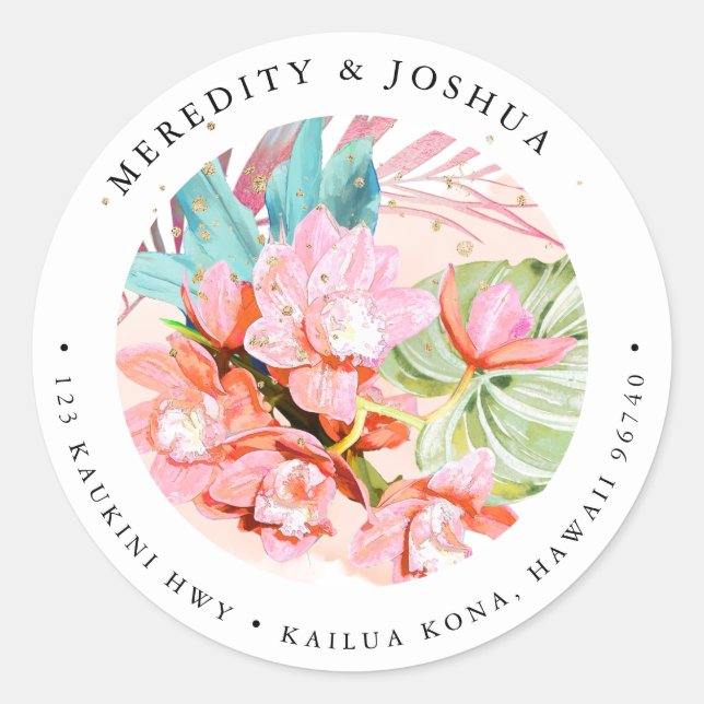 Sticker Rond PixDezines Orange Cymbidium Orchid Silver Foliage (Devant)