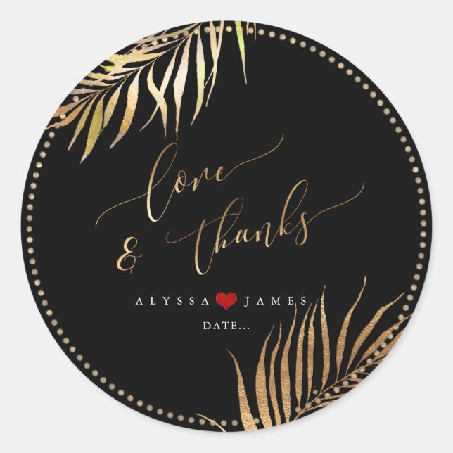 Sticker Rond PixDezines Palmiers Tropicaux Faux Gold (Devant)