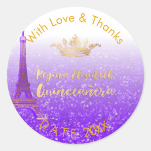 Sticker Rond PixDezines Paris/Sweet 15/Couronne d'Or/Remercieme