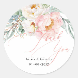 Sticker Rond PixDezines Pivoines roses et blanches Merci