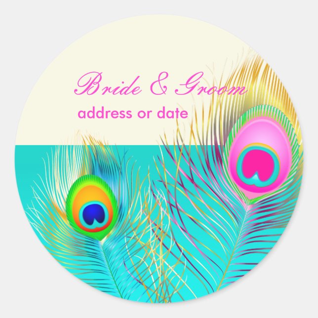 Sticker Rond PixDezines plumes paon/aqua/turquoise (Devant)