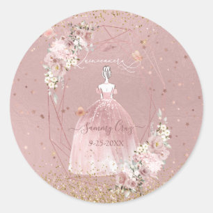 Sticker Rond PixDezines Quinceanera H2 Rose Robe d'or