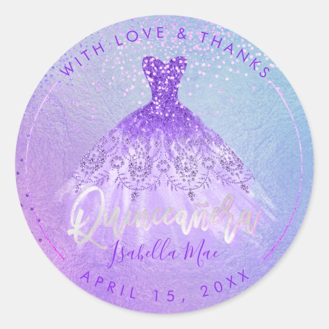 Sticker Rond PixDezines Quinceanera Purple+Violet Gown (Devant)