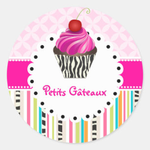Sticker Rond PixDezines rayures+treillis+cupcake/do-it-yourself