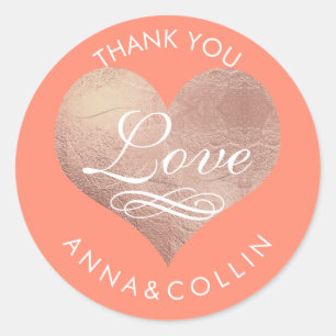 Sticker Rond PixDezines Rose Gold/Faux Foil Coeur/Merci