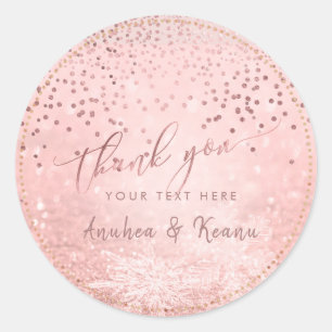Sticker Rond PixDezines Rose Gold Snow Bokeh+Confetti Merci