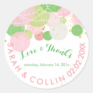 Sticker Rond PixDezines rose/vert/lanternes/do-it-yourself arri