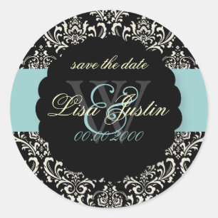 Sticker Rond PixDezines Rossi Damask/Black+Blue