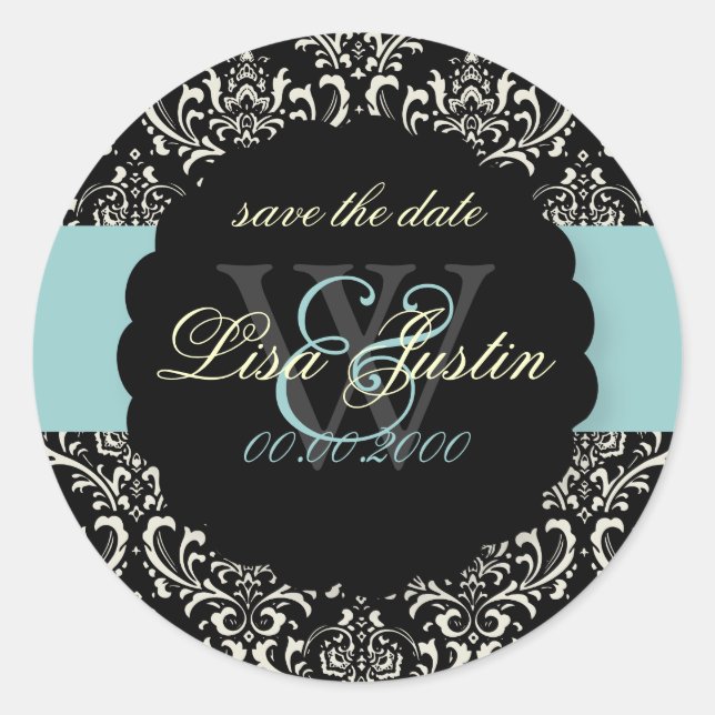 Sticker Rond PixDezines Rossi Damask/Black+Blue (Devant)