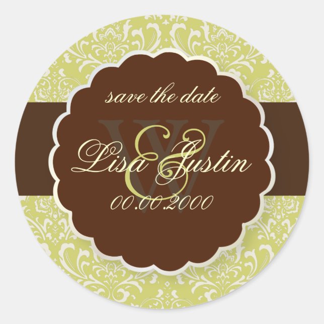 Sticker Rond PixDezines Rossi Damask/Endive Vert (Devant)