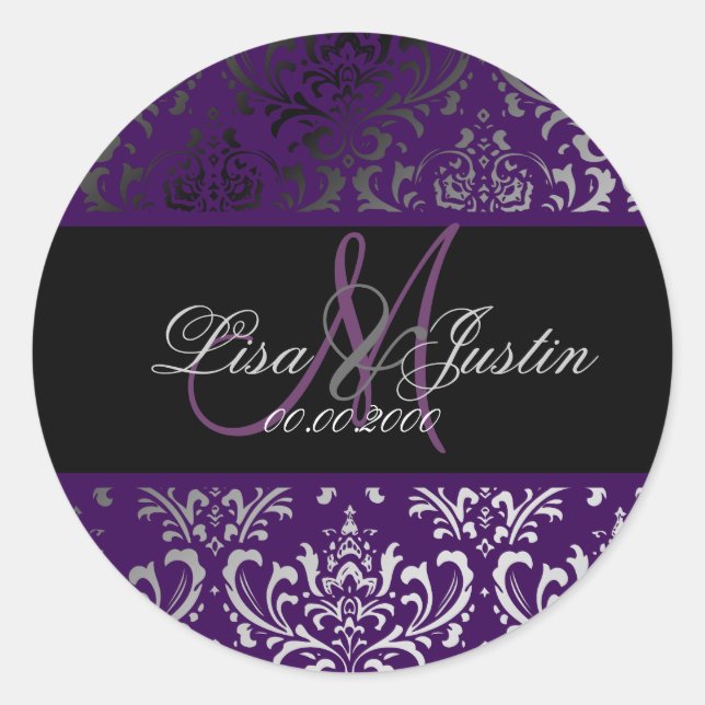 Sticker Rond PixDezines Rossi Damask, monogramme/do-it-yourself (Devant)