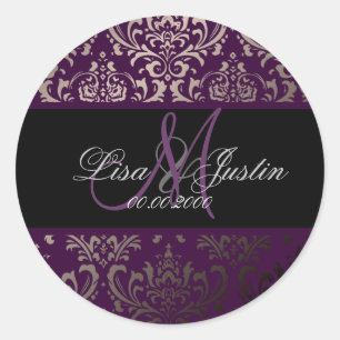 Sticker Rond PixDezines Rossi Damask, monogramme/do-it-yourself