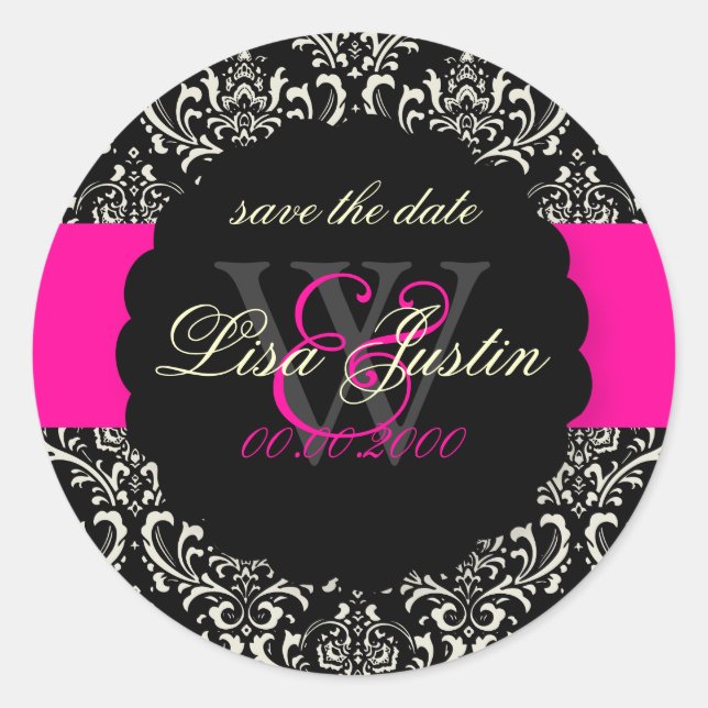 Sticker Rond PixDezines Rossi Damask/Noir+Rose chaud (Devant)