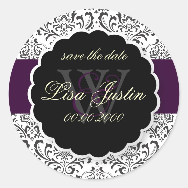 Sticker Rond PixDezines Rossi Damask/Purple, do-it-yourself Cou (Devant)