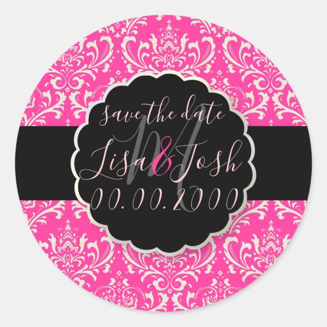 Sticker Rond PixDezines Rossi Damassé, Monogramme DIY Couleur (Devant)