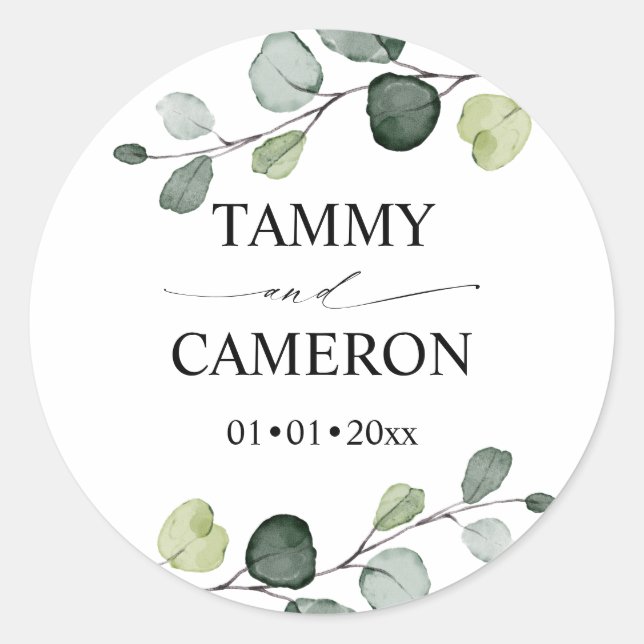 Sticker Rond PixDezines Rustique Aquarelle Verdure Eucalyptus (Devant)