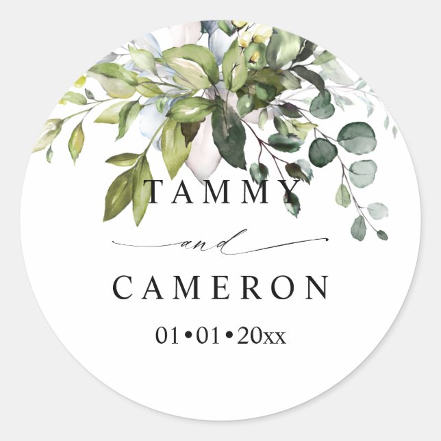 Sticker Rond PixDezines Rustique Aquarelle Verdure Eucalyptus C (Devant)