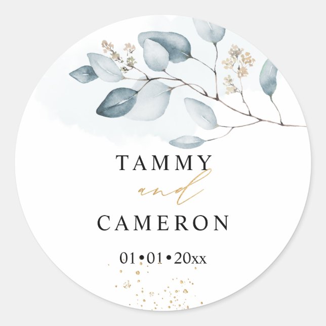 Sticker Rond PixDezines simple aquarelle bleu gomme Eucalyptus (Devant)