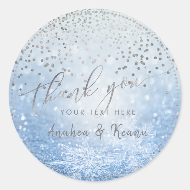 Sticker Rond PixDezines Snow Bokeh+Confetti Merci (Devant)