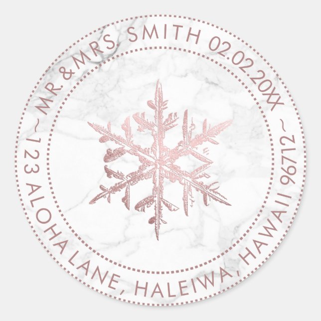 Sticker Rond PixDezines SNOWFLAKE FAUX ROSE OR FOIL/MARBLE (Devant)