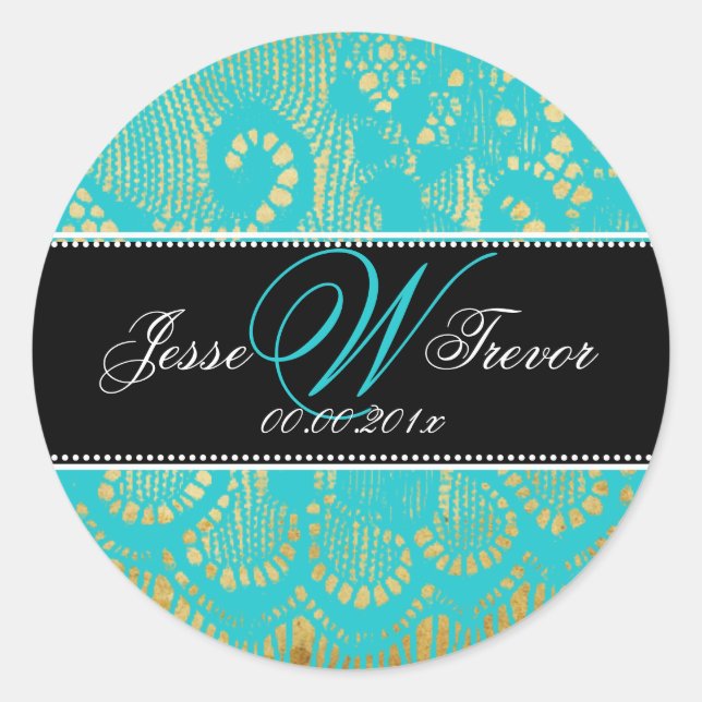 Sticker Rond PixDezines vintage dentelle aqua bleu (Devant)