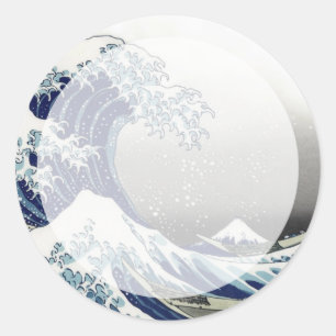 Sticker Rond PixDezines Vintage, Grande Vague, Hokusai 葛飾北斎の神奈川