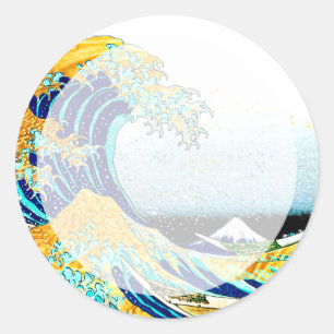 Sticker Rond PixDezines Vintage Great Wave Hokusai 斎 の 葛’飾