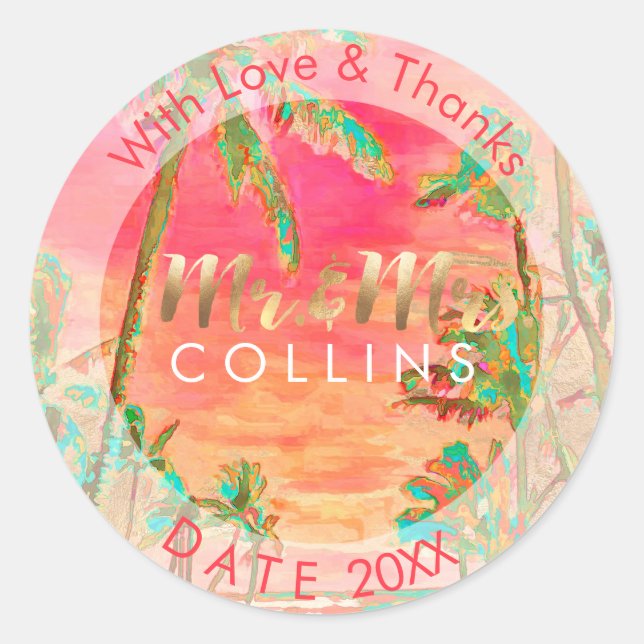 Sticker Rond PixDezines Vintage Hawaiian Beach/Merci (Devant)