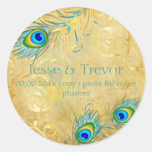 Sticker Rond PixDezines vintage plumes de paon de pizzazz