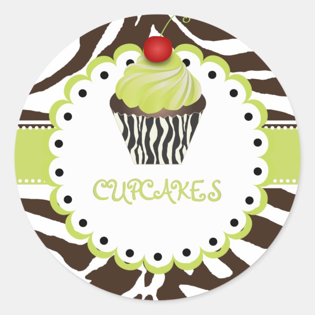 Sticker Rond PixDezines zebra+cupcake/do-it-yourself couleur (Devant)