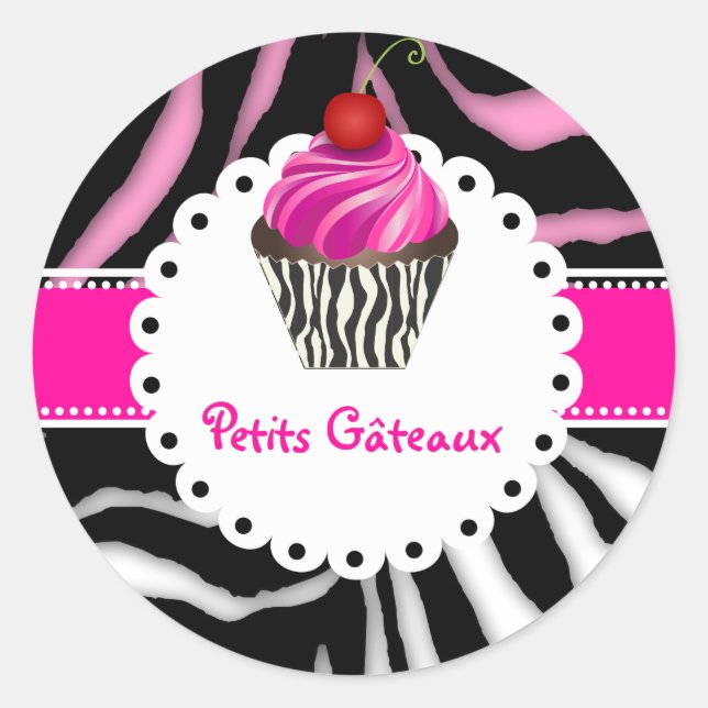 Sticker Rond PixDezines zebra cupcake/do-it-yourself couleur (Devant)