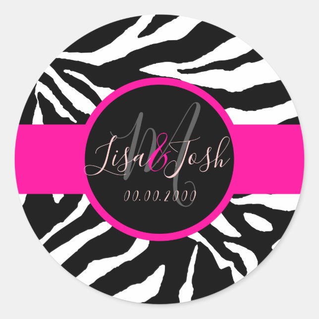 Sticker Rond PixDezines Zèbre, couleur monogramme DIY (Devant)