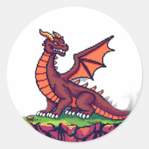 Sticker Rond Pixel Art Dragon Vintage