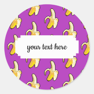 Sticker Rond Pixel Art Prêt À Manger Motif Banane Jaune