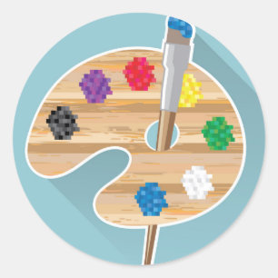Sticker Rond Pixel art vectoriel Artistes Palette