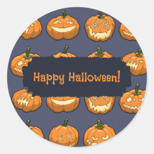 Sticker Rond Pixel six Jack o'Lantern Citrouille Motif