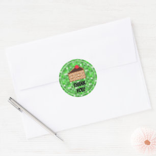Sticker Rond Pixelated Gamer Green Pixel Cake Slice Game On