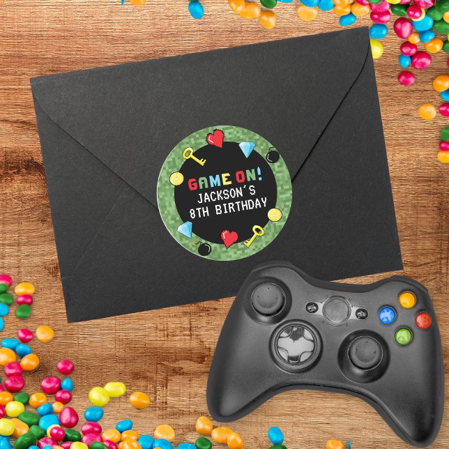 Sticker Rond Pixels Arcade Niveau supérieur Anniversaire de enf (Créateur téléchargé)