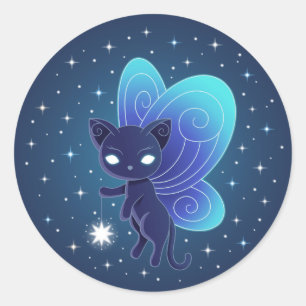 Sticker Rond Pixie Chat - Fée Ailes Kitty