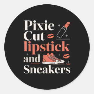 Sticker Rond Pixie cut lipstick and sneakers short hair style 