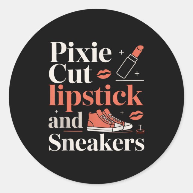 Sticker Rond Pixie cut lipstick and sneakers short hair style  (Devant)