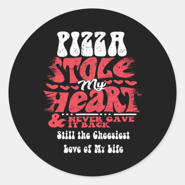 Sticker Rond Pizza a volé mon cœur ~ Drôle de Saint-Valentin  (Devant)