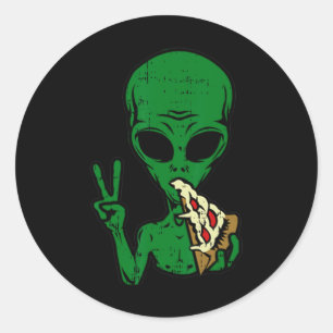 Sticker Rond Pizza Alien Manger Paix Amusants Espace Espace-51