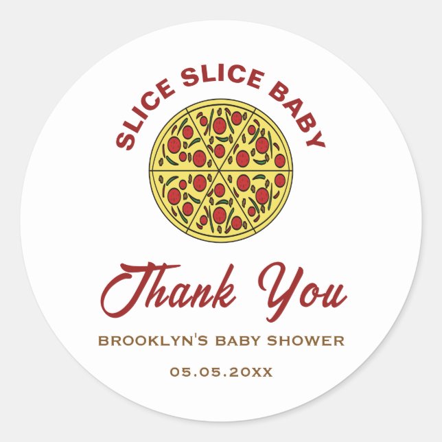 Sticker Rond Pizza amusante Baby shower tranche neutre genre (Devant)