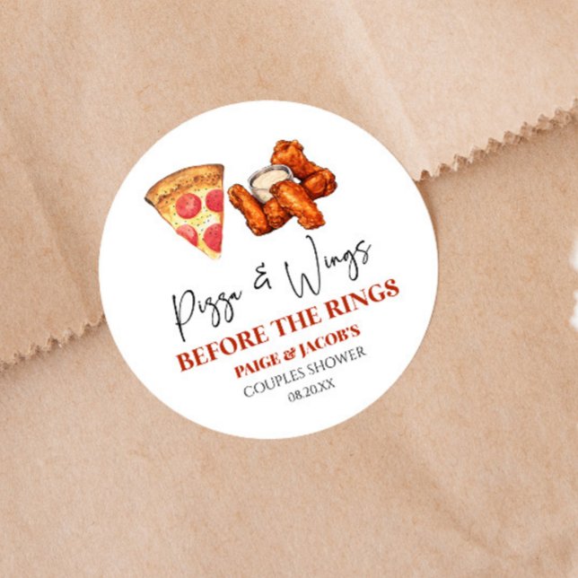 Sticker Rond Pizza and Wings Before The Rings Couples Shower  (Créateur téléchargé)