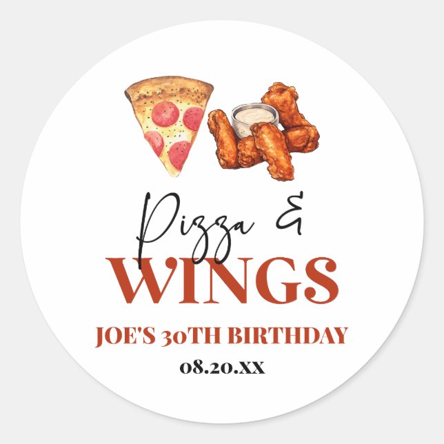 Sticker Rond Pizza and Wings Birthday Party (Devant)